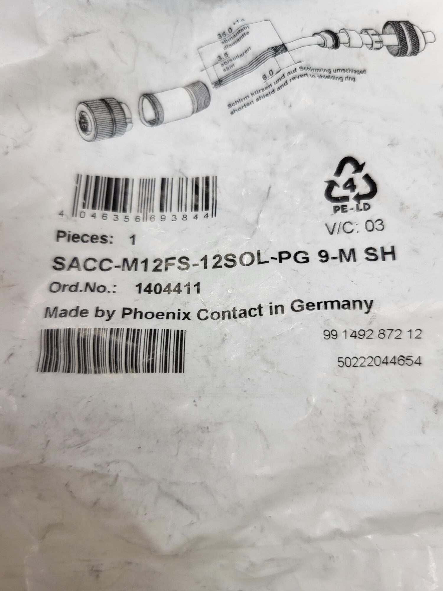 PHOENIX CONTACT SACC-M12FS-12SOL-PG 9-M SH SENSOR CONNECTOR(LOT OF 4) - Image 4