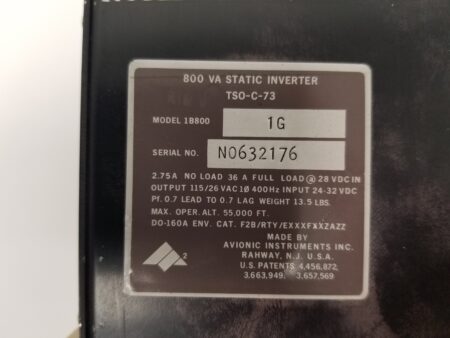 Avionic Instruments Inc. 1B8001G 800VA/400Hz Dual Output Static Inverter TSO-C-73 - Image 5