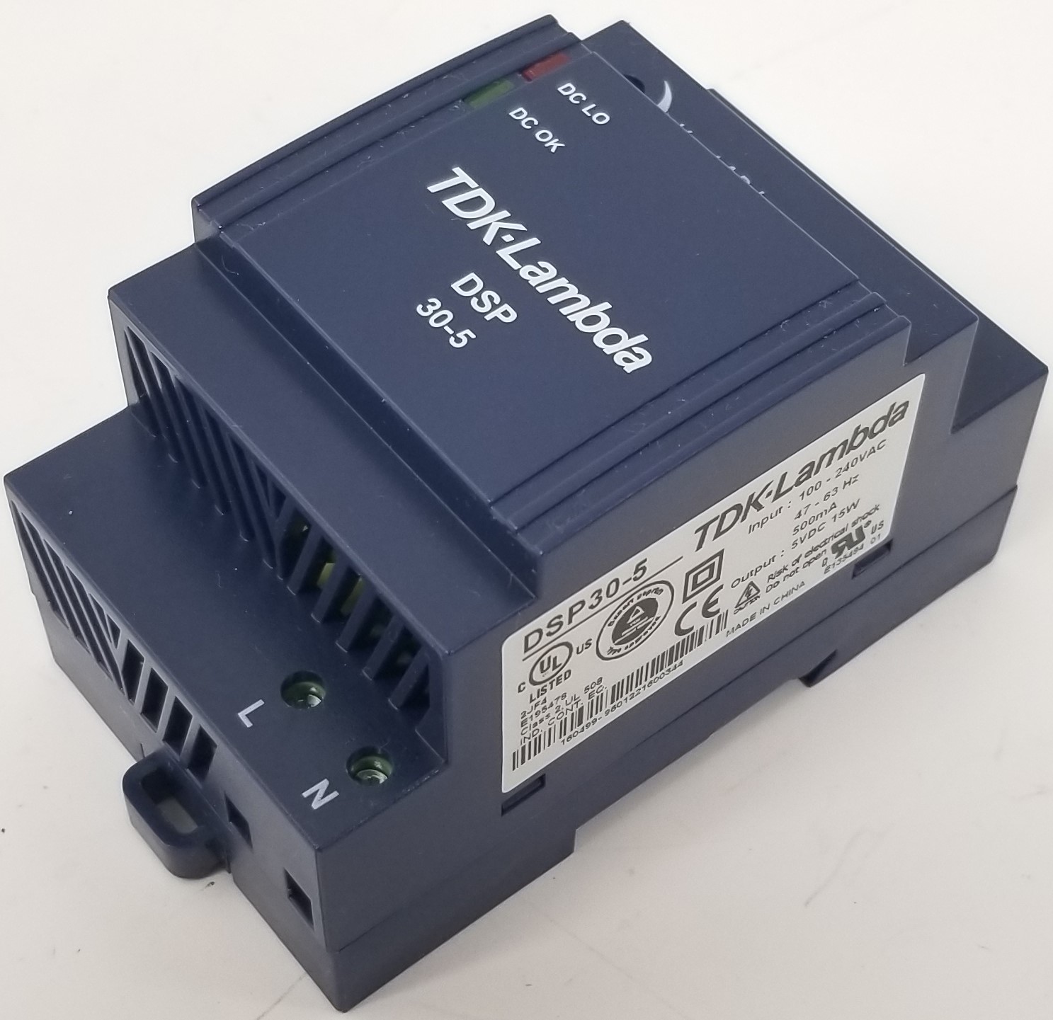 TDK-Lambda DSP30-5 DIN Rail Mount Power Supply 5 Volts 3 Amps