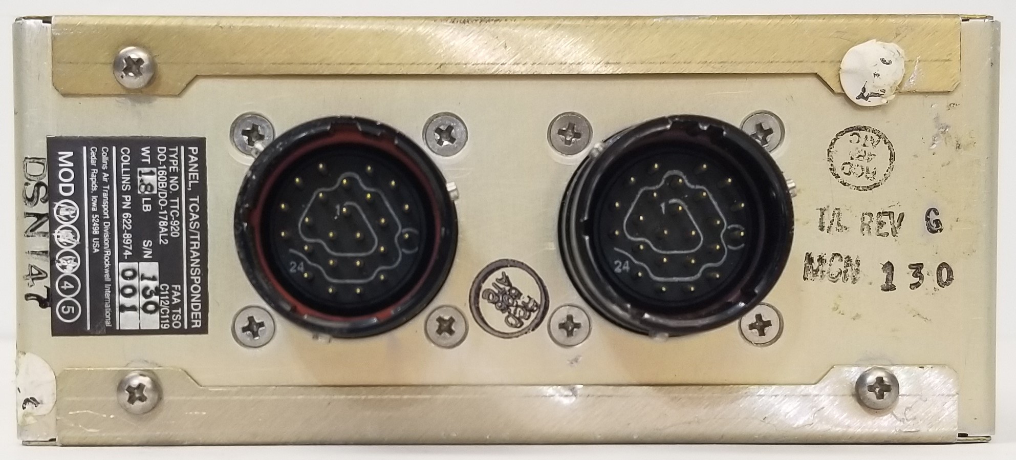 Collins TTC-920 Aircraft TCAS Transponder Control Panel 622-8974-001