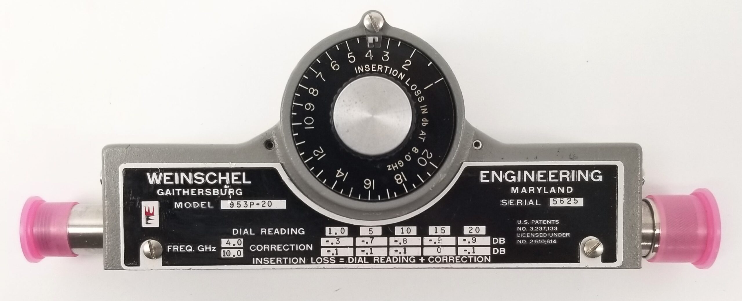 Weinschel Engineering 953P-20 Variable Attenuator 4-10GHz 0-20dB