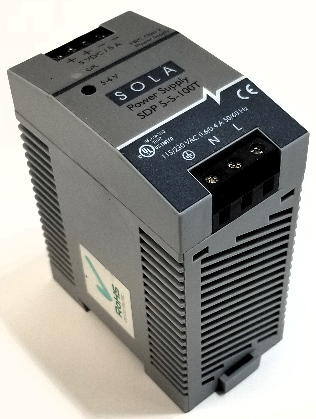Sola SDP 5-5-100T DIN Rail Power Supply 5 Volts 5 Amperes