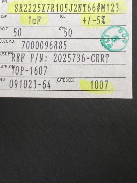 Kyocera AVX SR2225X7R105J2NT66#M123 Ceramic Capacitor - LOT OF 50
