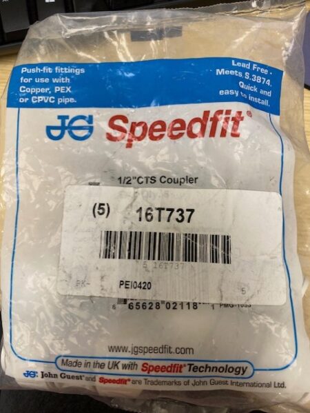 John Guest PEI0420 Coupler 1/2 Inch Cts Pex White - Bag of 5