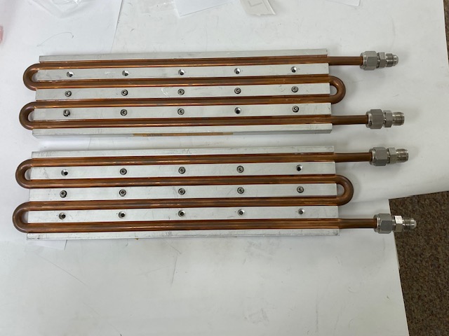 Lytron CP10G18 Aluminum Cold Plate w/ 4-Pass Copper Tube, straight fittings - LOT OF 2