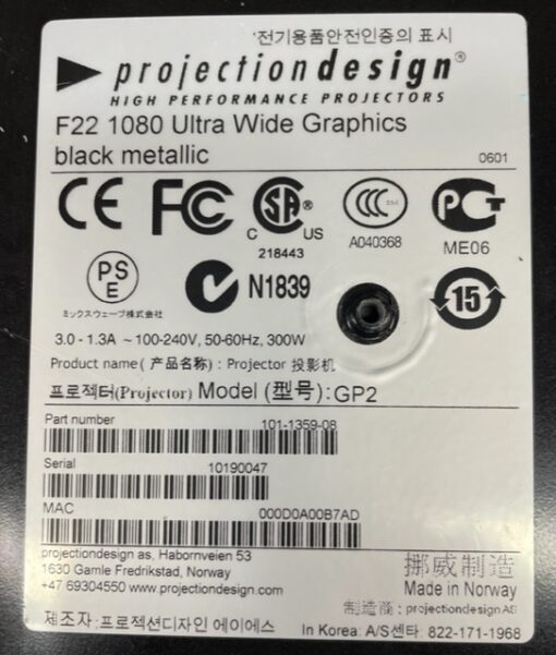 Projectiondesign F80 Projection Design F 22 1080 Professional/Commercial Grade Projector ...