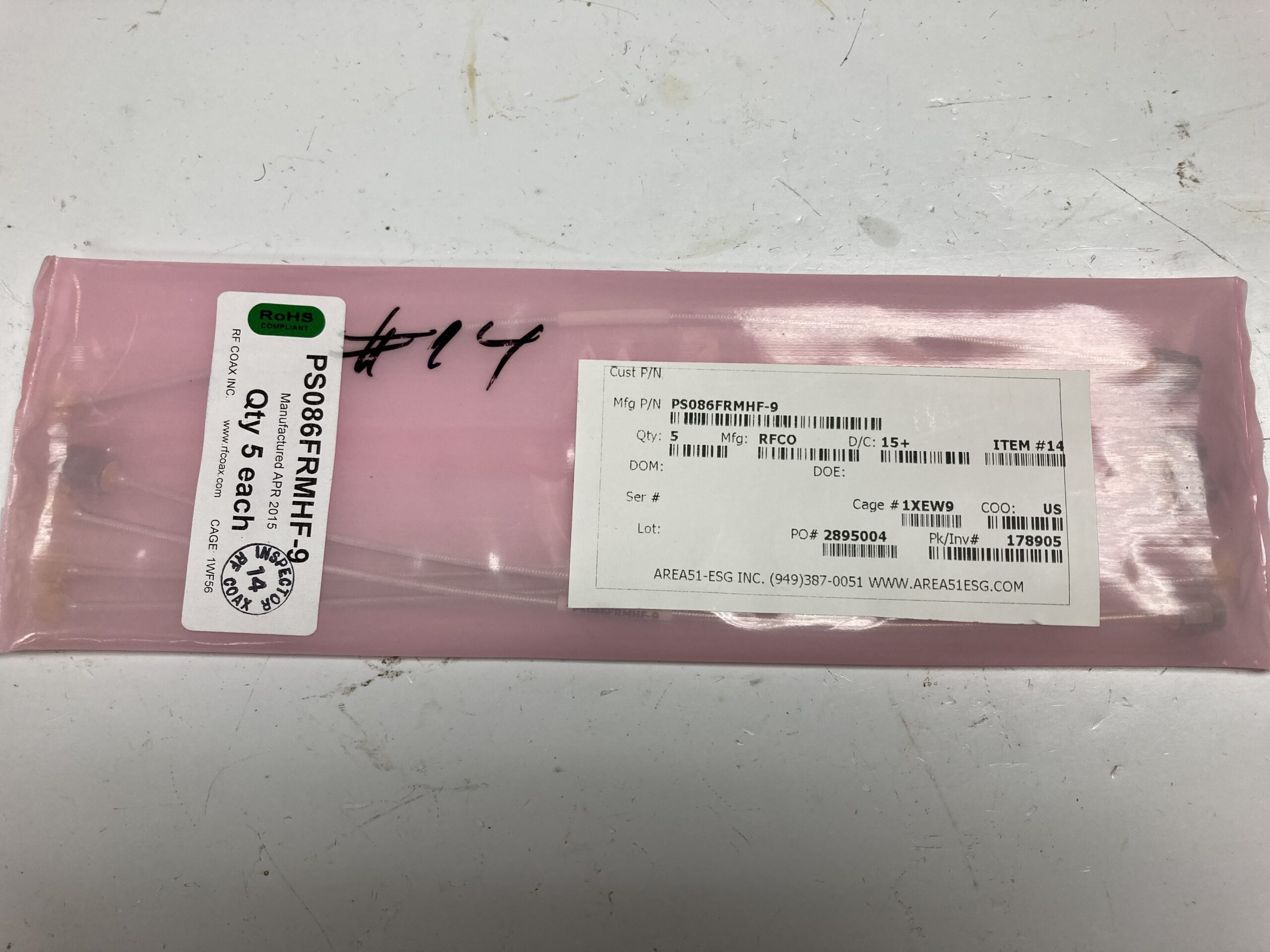 RF Coax PS086FRMHF-9 SMP Female RA to SMA Male RF Cable Assembly (lot of 5)
