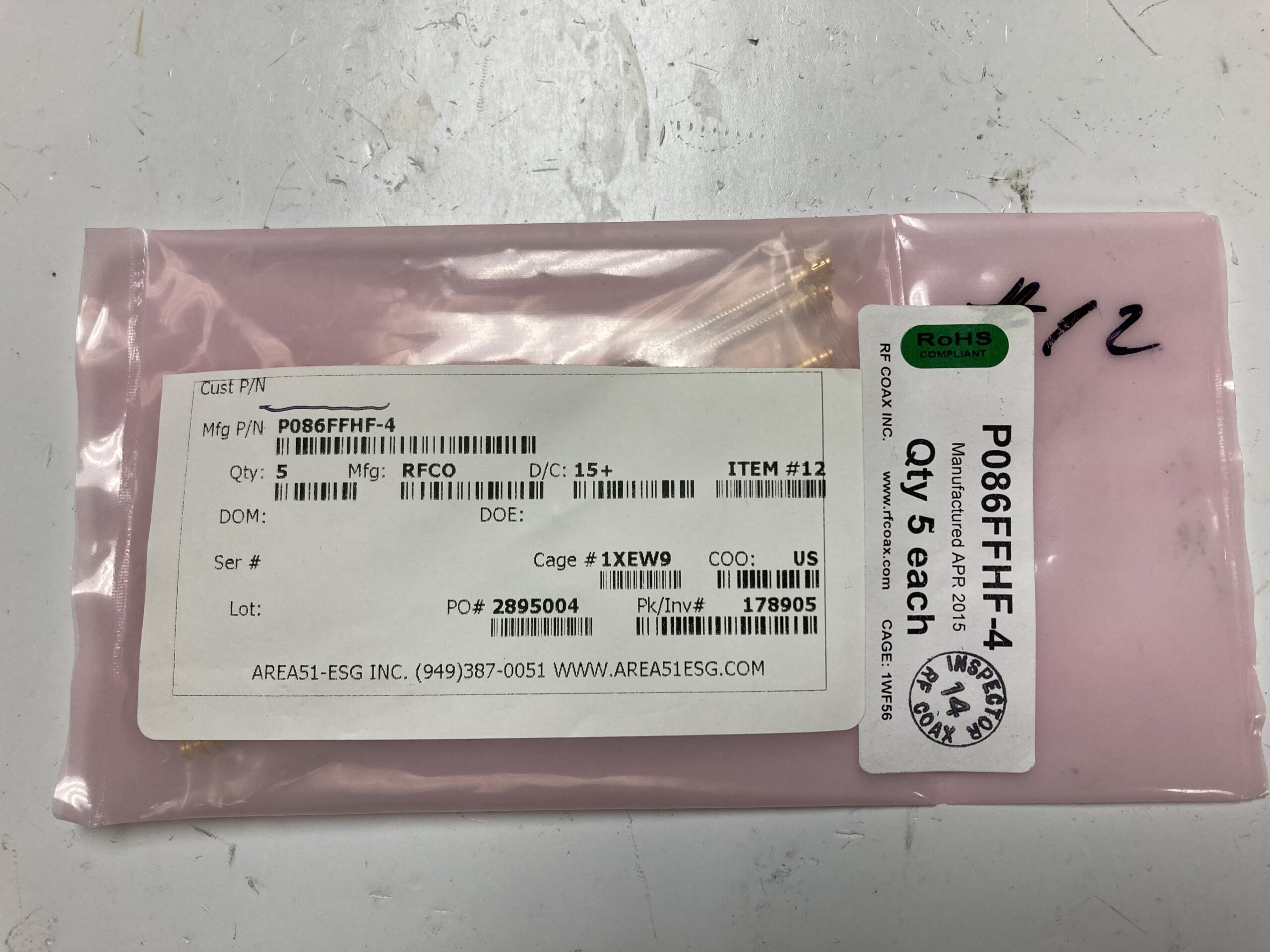 RF Coax P086FFHF-4 SMA Male to GPO Female RF Cable Assembly (lot of 5)