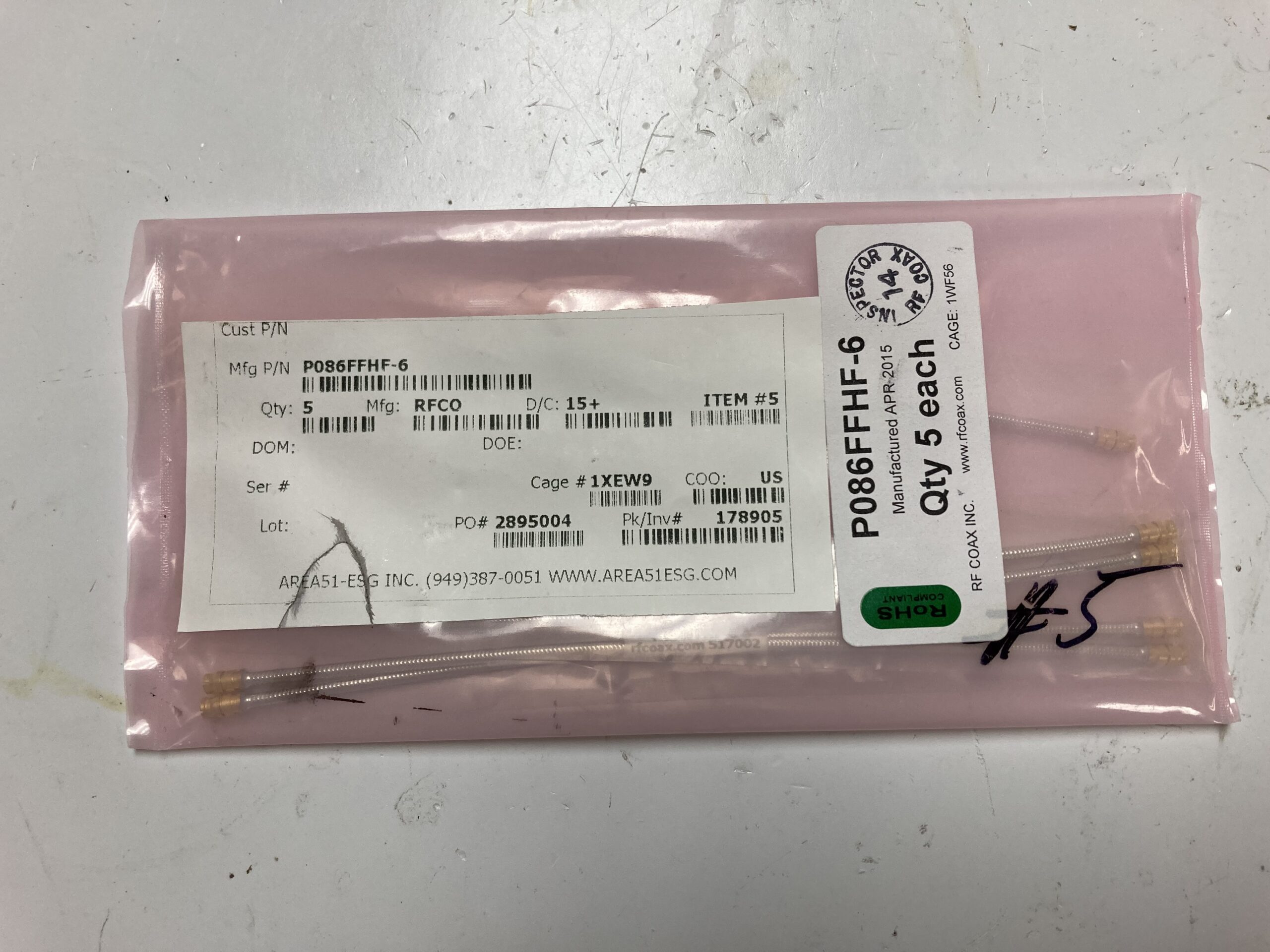 RF Coax P086FFHF-6 Coaxial Assembly Cable (lot of 5)