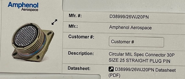 AMPHENOL CIRCULAR MIL CONNECTOR D38999 26WJ20PN Cable Connectors 